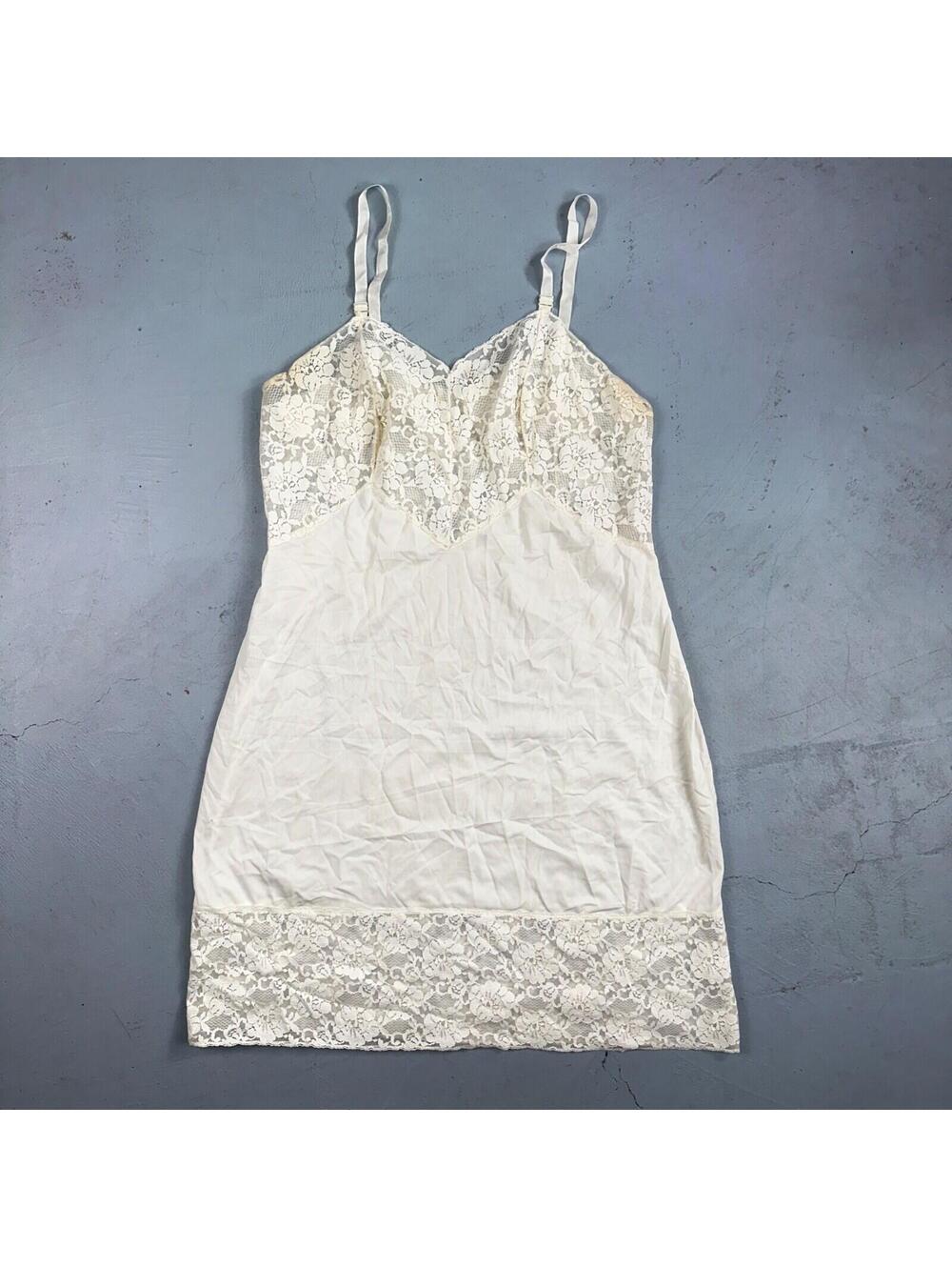 VTG 1960s Aristocraft Lingerie Slip Dress Sleepwear Full Sweep Nightgown Lace